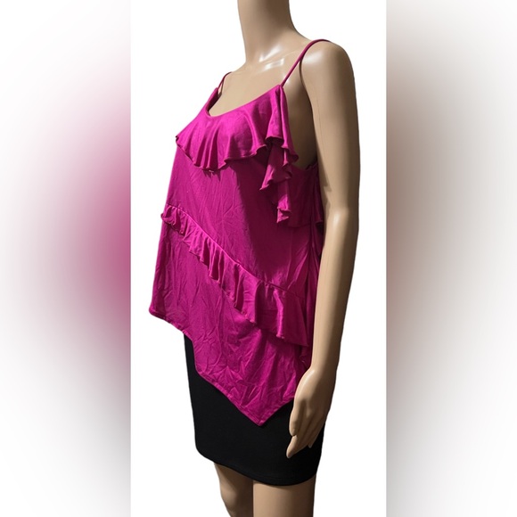 Anthropologie Asymmetrical Ruffle Cami Tank Top Hot Pink Raspberry Size … - Picture 6 of 10